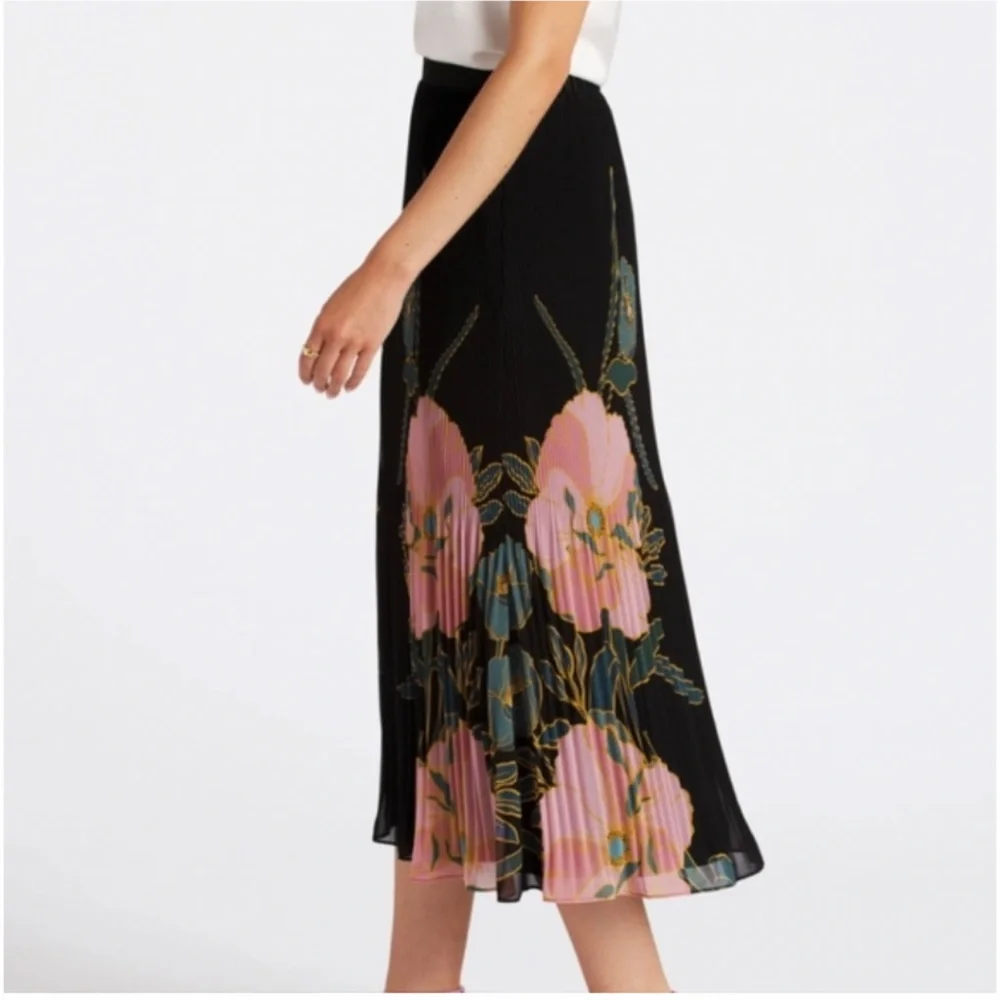 NWT Daniel Rainn Boho Chic Floral Pleated Midi Skirt Size Small - Picture 2 of 8